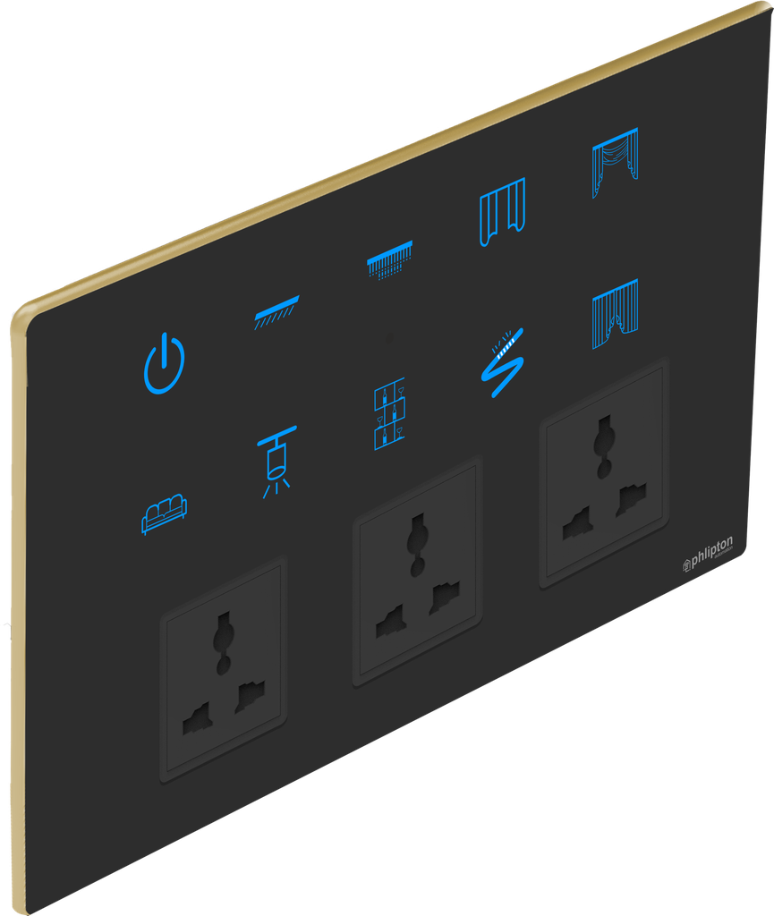 [PN-ZGP-12M (8+0+1+3) BG] SR70. Luxeray 8 Switch+ 1  curtain + 3 Socket - 12M (8+0+1+3) (ZIGBEE, Black, Gold)