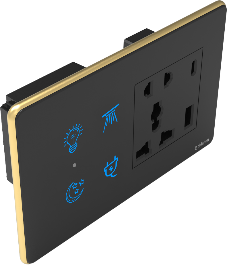 [PN-ZGP-4M  (4+0+0+1UR) BG] SR41. Luxeray 4 Switch + 5  Pin Socket + USB Type A & C 18W  Fast charging- 4M (4+0+0+1U) (ZIGBEE, Black, Gold, RIGHT)
