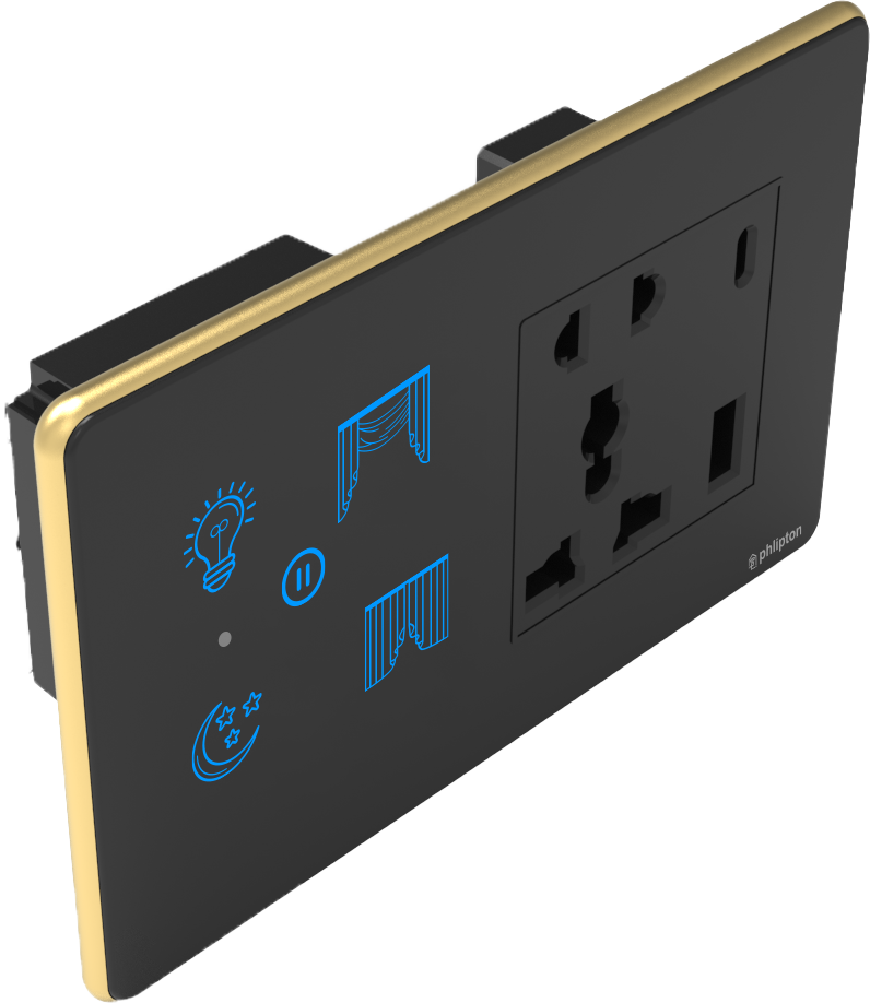 [PN-ZGP-4M (2+0+1+1UR) BG] SR42. Luxeray 2 Switch +1  Curtain + 5 Pin Socket + USB Type A  & C 18W Fast charging- 4M  (2+0+1+1U)  (ZIGBEE, Black, Gold, RIGHT)