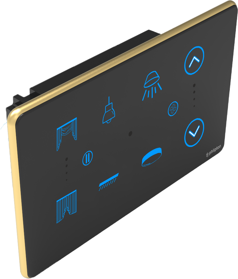 [PN-ZGP-4M (4+1+1+0U) BG] SR36. Luxeray 4 Switch + 1  Fan + 1 Curtain - 4M (4+1+1+0U) (ZIGBEE, Black, Gold)
