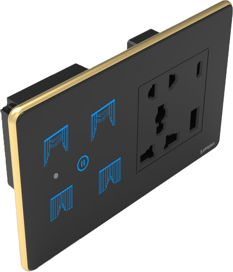 [PN-ZGP-4M (0+0+2+1UR) BG] SR43. Luxeray 2 Curtain + 5  Pin Socket + USB Type A & C 18W  Fast charging- 4M (0+0+2+1U)  (ZIGBEE, Black, Gold, RIGHT)