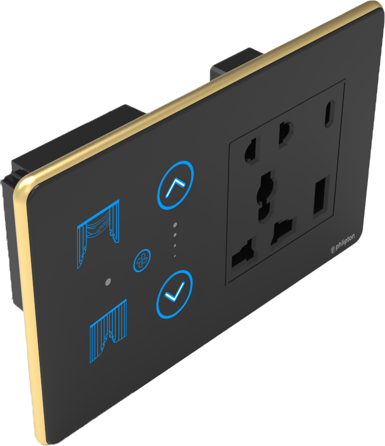 [PN-ZGP-4M (0+1+1+1UR) BG]  SR45. Luxeray 1 FAN +1  curtain+ 5 Pin Socket + USB Type A &  C 18W Fast charging- 4M (0+1+1+1U) (ZIGBEE, Black, Gold, RIGHT)