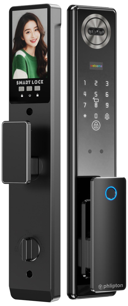 SR204. Series 3 pro WiFi-LE Smart Face Recognition Door Lock With Camera And screen with Active Doorbell Feature 2way Talk + Any Time Mobile App Unlock + Finger print + RFid + passcode + mechanical key + OTP + Active Smart Lock Bind Technology 