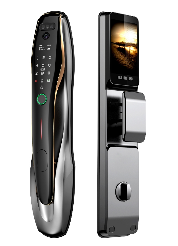 Series 6 Lock (Silver Chrome Finish + Face ID + Palm + RFID + PIN + Key + Camera + Screen + App + Doorbell 2 Way Talk + Active Anytime Unlock + Lock Bind + Fingerprint / 3rd Party RX-TX Remote +₹1100) (Chrome Gold)
