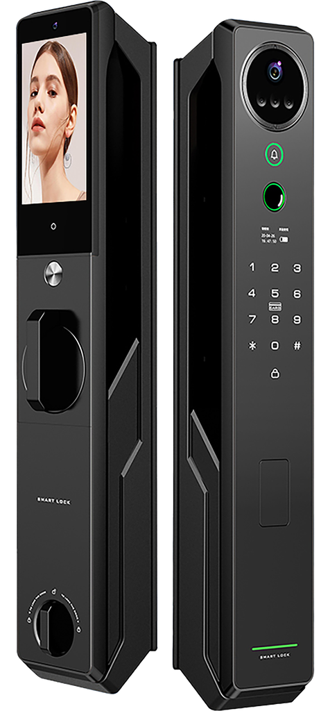 Series 5 Pro WiFi-LE Smart Face Recognition Door Lock With Camera And screen with Active Doorbell Feature 2way Talk + Any Time Mobile App Unlock + Finger print + RFid + passcode + mechanical key + OTP + Active Smart Lock Bind Technology + Dual Full Size 4200Mah rechargable Battery for double Battery backup (Metallic Black) 