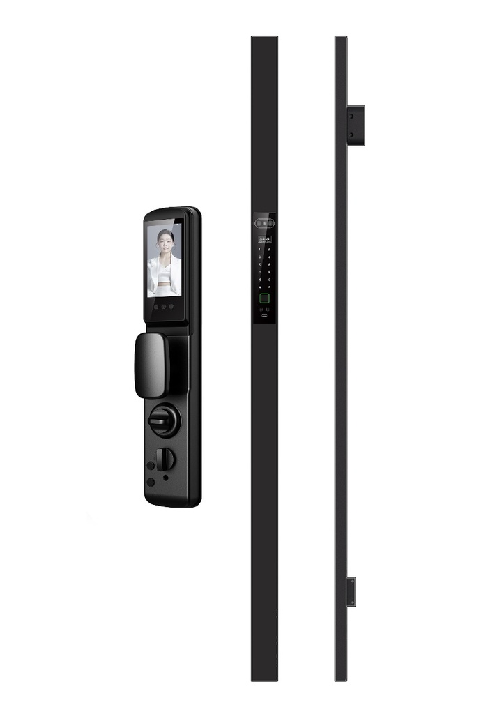SR219. Series 7 Villa 3 feet Slim handle type WiFi-LE Smart Face Recognition Door Lock With Camera And screen with Active Doorbell Feature 2way Talk + Any Time Mobile App Unlock + Finger print + RFid + passcode + mechanical key + OTP + Active Smart Lock Bind Technology (Black Matte)