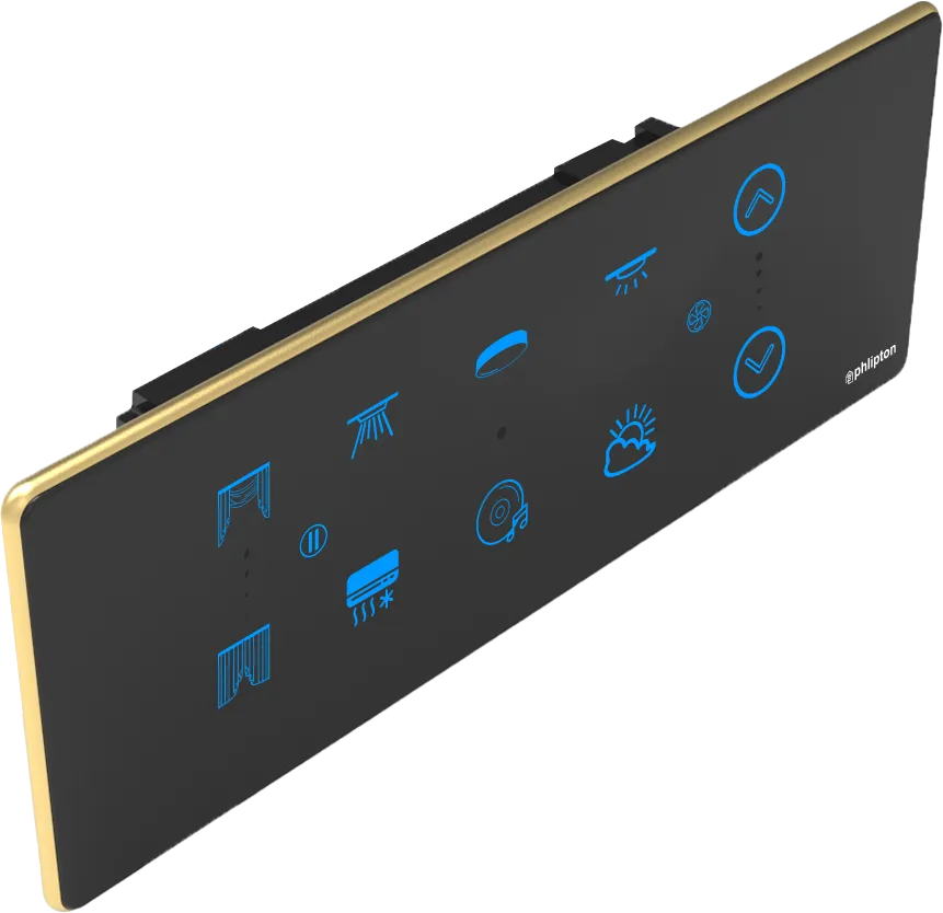 [PN-ZGP-6/8M (6+1+1+0) BG] SR50. NEW Luxeray 6 Switch+ 1  Fan + 1 Curtain - 6/8M (6+1+1+0) (ZIGBEE, Black, Gold)