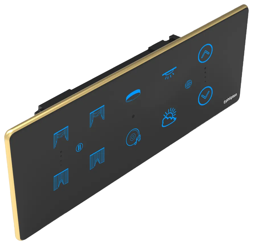 [PN-ZGP-6/8M (4+1+2+0) BG] SR51. NEW Luxeray 4 Switch+ 1  Fan + 2 Curtain - 6/8M (4+1+2+0) (ZIGBEE, Black, Gold)