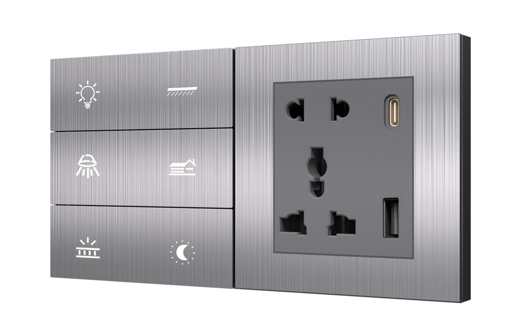 SR5. TITAN ZigBee 6 Switch + 5 Pin Socket + USB Type A & C 18W Fast charging (4L+2SC / 1L+1F+2SC) : 4M (6S+SK)