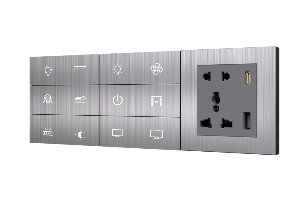 [PN-TN-6/8M (6S+6S+SK) AL] SR14. TITAN ZigBee 12 Switch + Socket (10L+2SC / 7L+1F+2SC) : 6/8M (6S+6S+SK) (Brushed Aluminium)