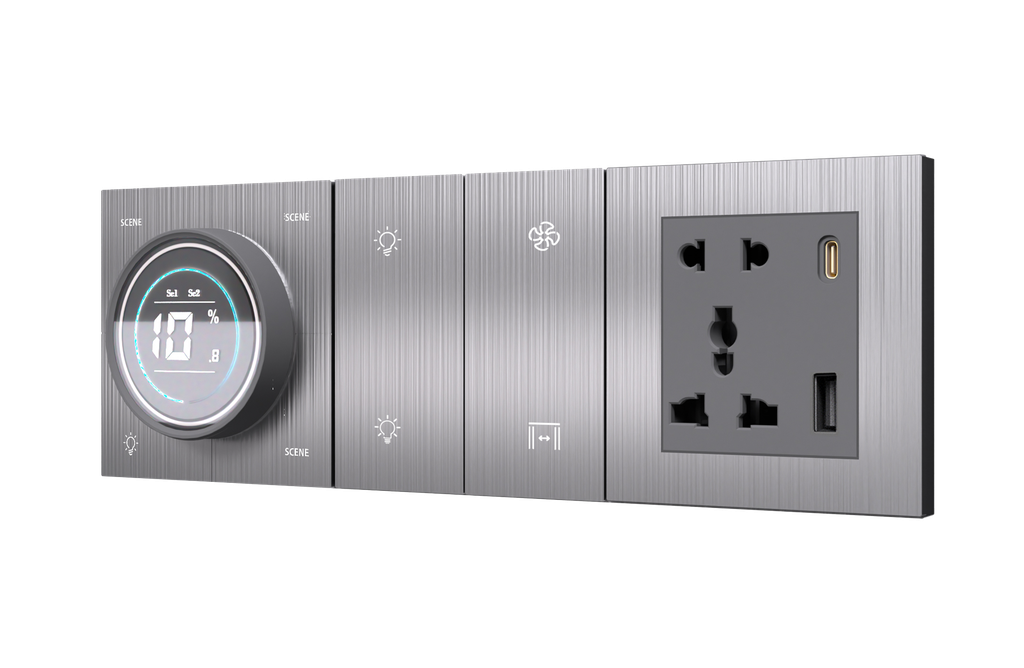 [PN-TN-6/8M (K+4S+SK) AL] SR15. TITAN ZigBee Knob For 4 Zone Zigbee Lighting Brightness & Color Control + 4 Switch (10L / 7L+1F) : 6/8M (K+4S+SK) (Brushed Aluminium)