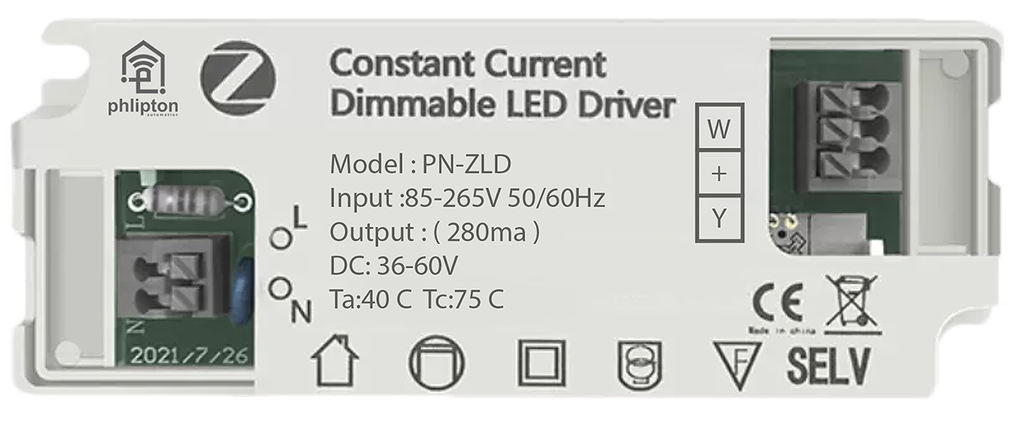SR68. 12W-18W High Voltage ZigBee dimmable & CCT changing Led Downlight & Cob Driver (DC:280mA / 36-60V) 
