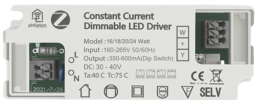 SR70. 16W-24W Low Voltage Dip Switch Zigbee dimmable & CCT changing Led Downlight & Cob Driver (DC: 350mA-600mA / 30-40V) (Suitable for Existing CCT Lights) 