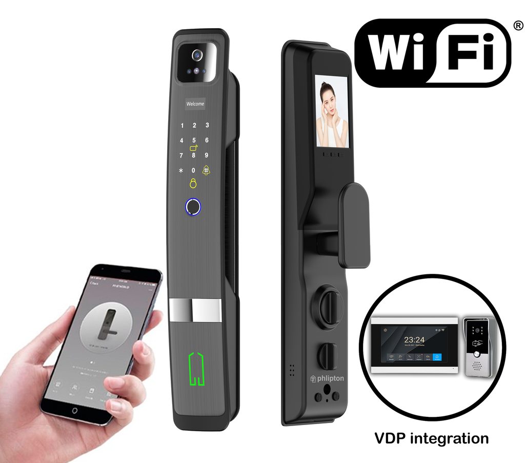 SR126. Series 5 WiFi-LE Smart Face 
Recognition Door Lock With 
Camera And screen with Active 
Doorbell Feature 2way Talk + Any 
Time Mobile App Unlock + Finger 
print + RF id + passcode + 
mechanical key + OTP + Direct 
Scene Integration with limited 
TUYA VDP & Doorbells + 3rd 
Party VDP Integration (Optional)