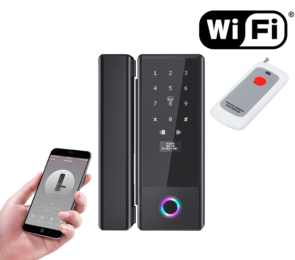 SR220. WiFi Series G1 Smart Biometric Glass Door Lock With App Support + Passcode + Fingerprint + Machanical key (With Wireless Remote)