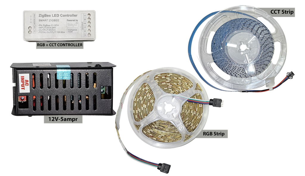 ZigBee High Quality Premium RGBCCT Led Strip (12V RGB-60led/Meter | CCT-240led/Meter) For Profile Making With Driver and Power Supply Pack (Music Sync)