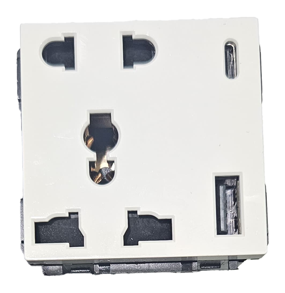 5 Pin 13A Universal Socket With
Type C & A Fast Charging Port -
White
