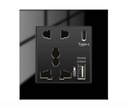 Luxeray 2M 5 Pin Socket + USB Type A &  C 18W Fast charging - glass panel (0+0+0+1U) 